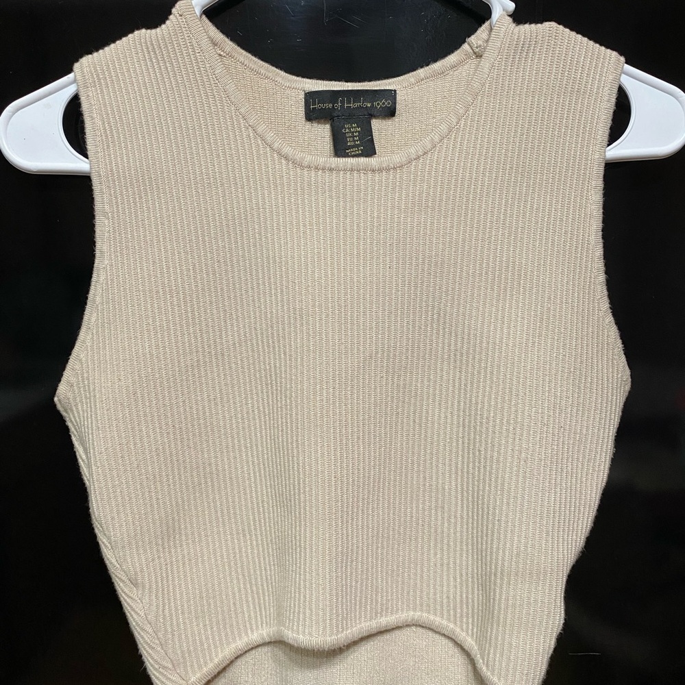 House of Harlow 1960 Ribbed Cropped Top Beige Sz M